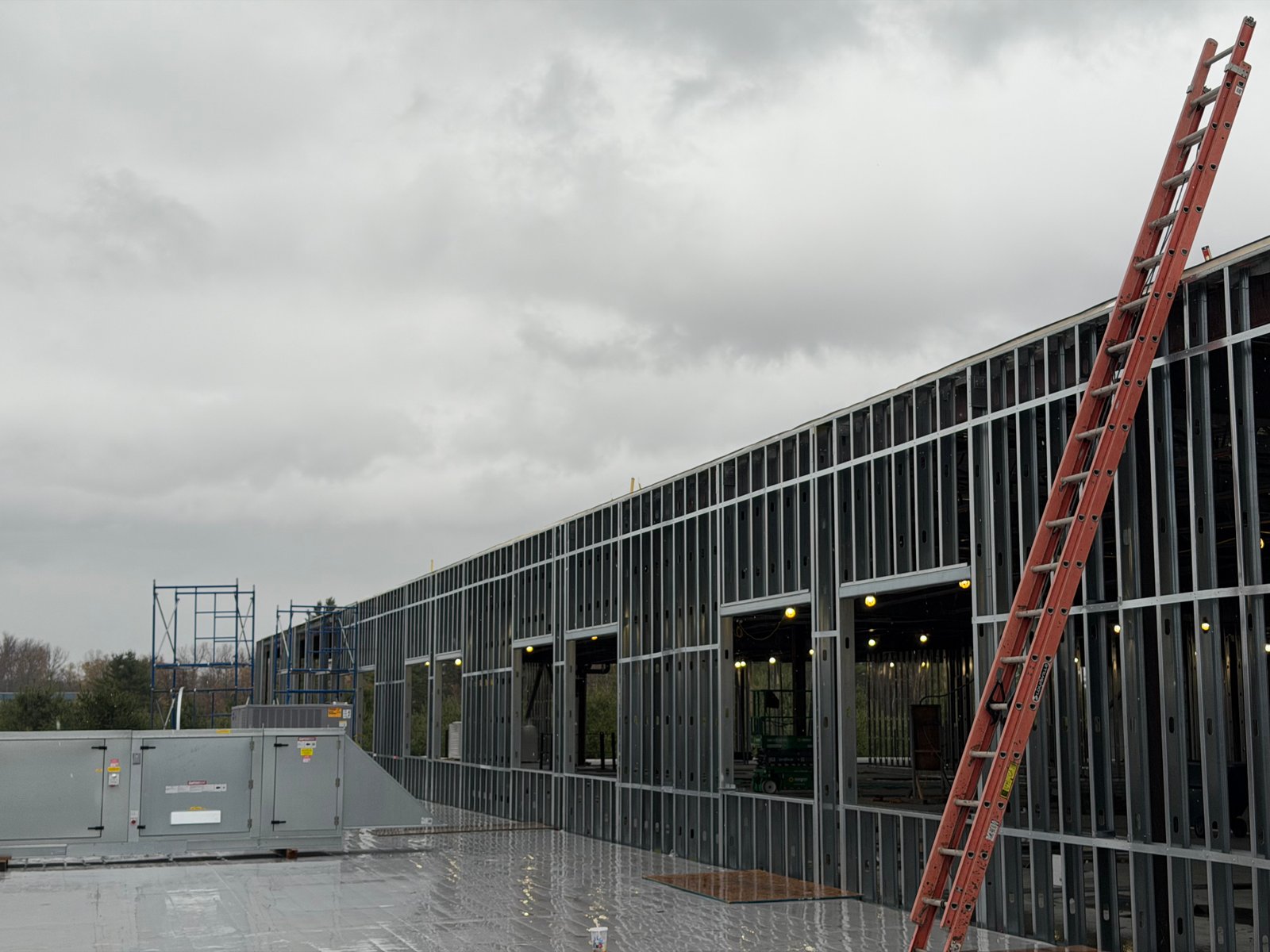 Steel-stud commercial building framing on a Vermont site